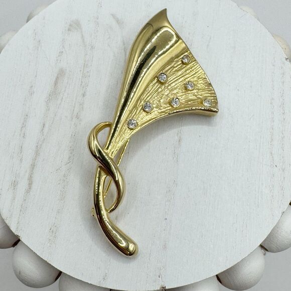 Park Lane Vintage Ginkgo Leaf Rhinestone Brooch Pin Gold Tone Botanical Garden - Picture 1 of 7